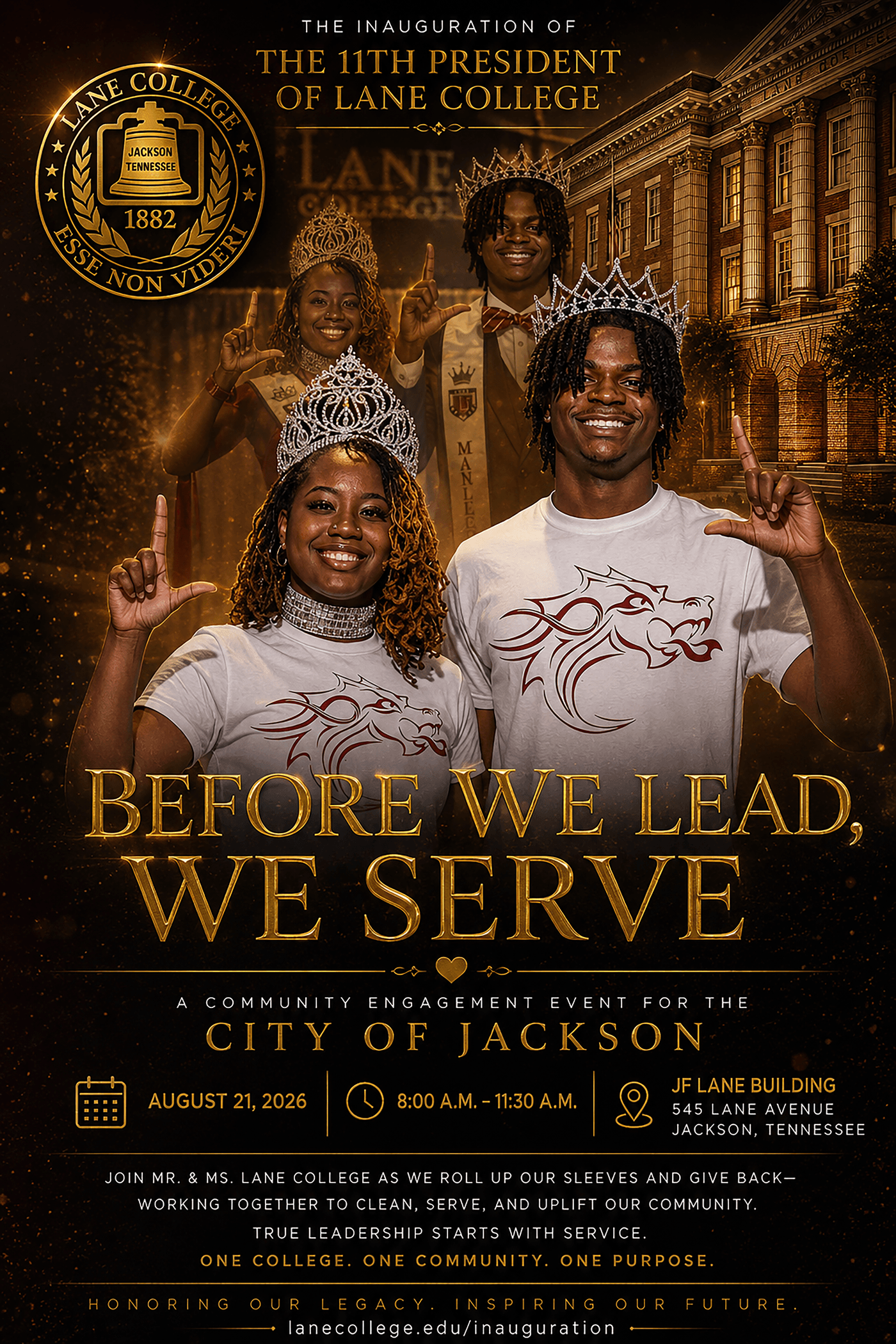 Day of Service flyer — a community engagement event for the City of Jackson, Friday, August 21, 2026, 8:00–11:30 AM at the JF Lane Building.