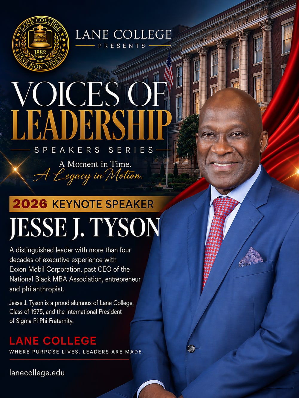 Voices of Leadership Speakers Series — 2026 Keynote Speaker Jesse J. Tyson, distinguished Lane College alumnus, global business executive, and philanthropist.